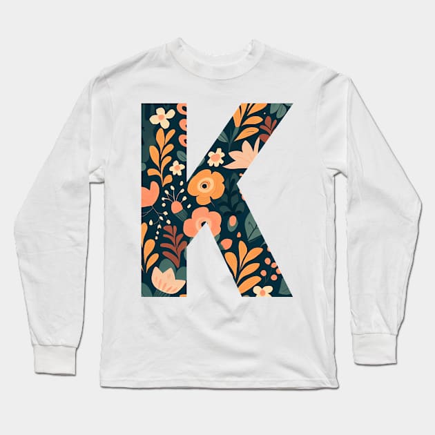 Whimsical Floral Letter K Long Sleeve T-Shirt by BotanicalWoe